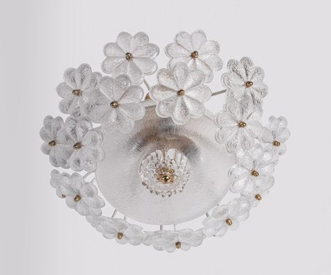 German Floral Chandelier in Glass & Brass by Ernst Palme, 1960s-DEK-932413