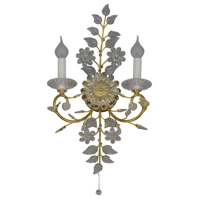 German Floral Wall Sconce in Crystal and Brass by Palwa for Palme & Walter, 1960s-KEG-1192988