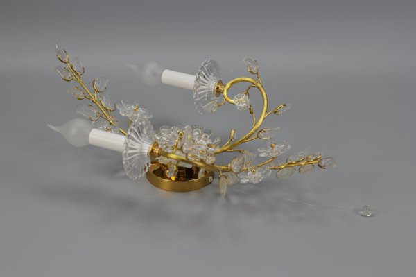 German Floral Wall Sconce in Crystal and Brass by Palwa for Palme & Walter, 1960s-KEG-1192988