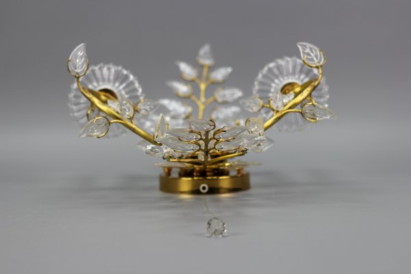 German Floral Wall Sconce in Crystal and Brass by Palwa for Palme & Walter, 1960s-KEG-1192988