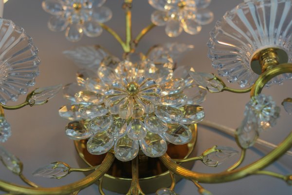 German Floral Wall Sconce in Crystal and Brass by Palwa for Palme & Walter, 1960s-KEG-1192988