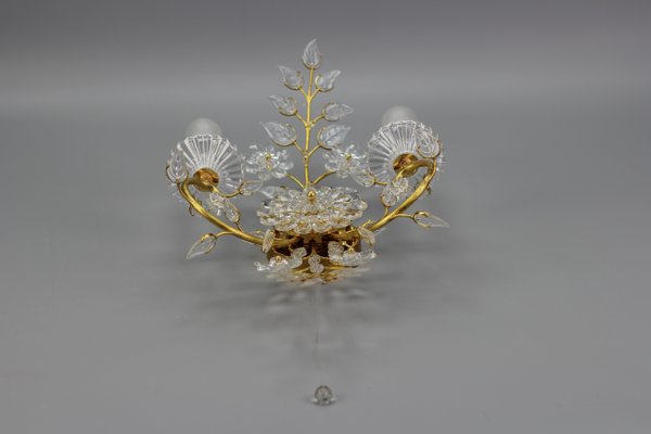 German Floral Wall Sconce in Crystal and Brass by Palwa for Palme & Walter, 1960s-KEG-1192988