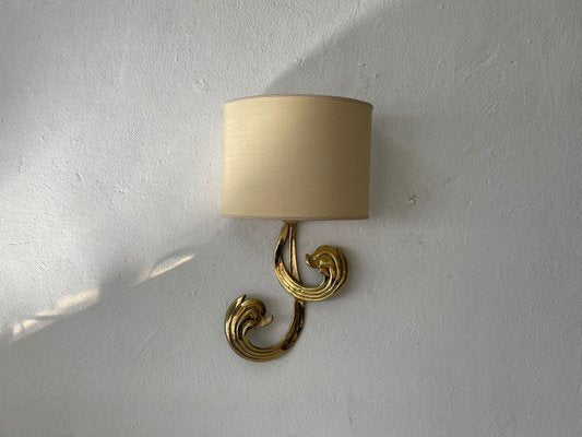 German Flower Shaped Brass & Fabric Shade Sconce by Hans Möller, 1960s-RDS-1157122