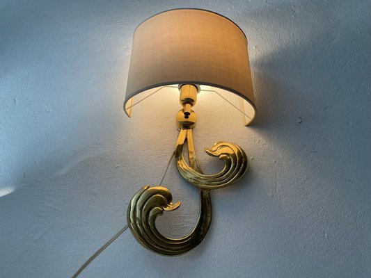 German Flower Shaped Brass & Fabric Shade Sconce by Hans Möller, 1960s-RDS-1157122