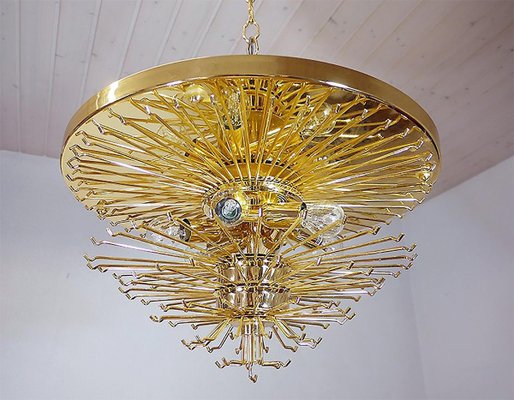 German Flush Mount Chandelier in Crystal Prism & Gilt-Brass from Palwa, 1960s-DEK-932433