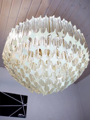 German Flush Mount Chandelier in Crystal Prism & Gilt-Brass from Palwa, 1960s-DEK-932433