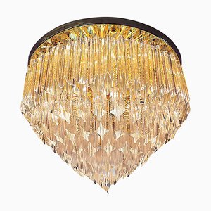 German Flush Mount Chandelier in Crystal Prism & Gilt-Brass from Palwa, 1960s-DEK-932433