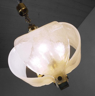 German Frosted Murano Glass Petals & Brass Pendant Lamp from Kaiser Idell / Kaiser Leuchten, 1960s-DEK-554904