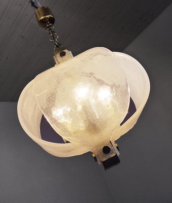 German Frosted Murano Glass Petals & Brass Pendant Lamp from Kaiser Idell / Kaiser Leuchten, 1960s-DEK-554904