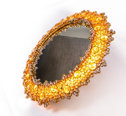 German Gilded Backlit Mirror in Swarovski Crystals & Brass from Palwa, 1960s-DEK-932760