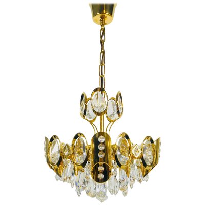 German Gilded Brass and Crystal Glass Chandelier from Palwa, 1960s-PUK-617924