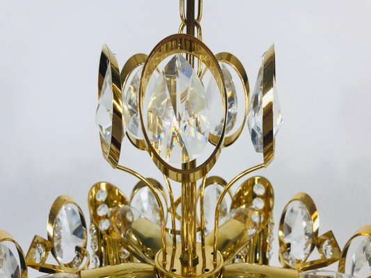 German Gilded Brass and Crystal Glass Chandelier from Palwa, 1960s-PUK-617924