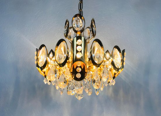 German Gilded Brass and Crystal Glass Chandelier from Palwa, 1960s-PUK-617924