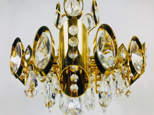 German Gilded Brass and Crystal Glass Chandelier from Palwa, 1960s-PUK-617924