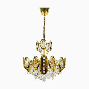 German Gilded Brass and Crystal Glass Chandelier from Palwa, 1960s-PUK-617924