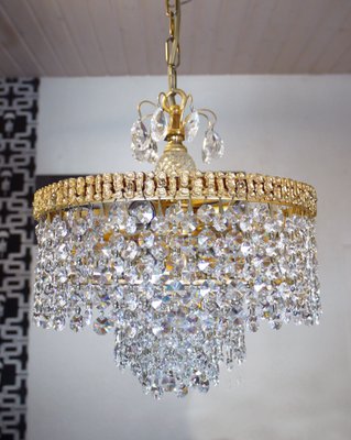 German Gilt Brass and Crystal Chandelier from Palwa, 1960s-DEK-549626