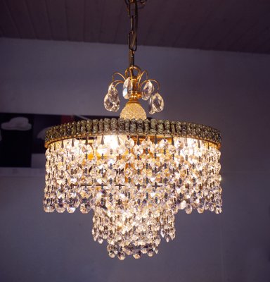 German Gilt Brass and Crystal Chandelier from Palwa, 1960s-DEK-549626