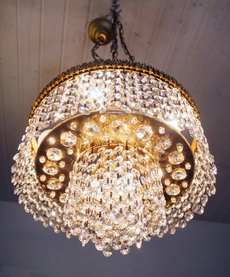 German Gilt Brass and Crystal Chandelier from Palwa, 1960s-DEK-549626