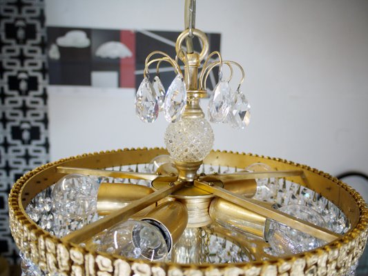 German Gilt Brass and Crystal Chandelier from Palwa, 1960s-DEK-549626