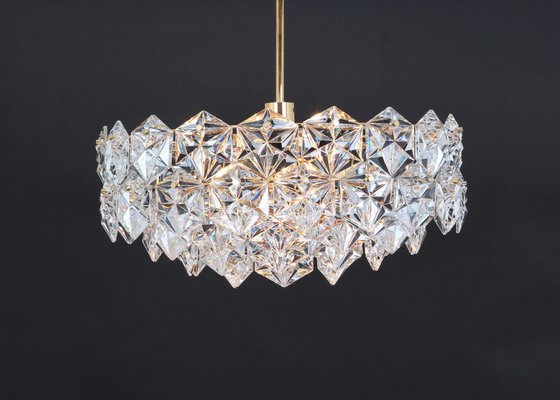 German Gilt Brass and Crystal Glass Chandelier for Kinkeldey, 1970s-UGR-1085556