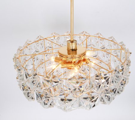 German Gilt Brass and Crystal Glass Chandelier for Kinkeldey, 1970s-UGR-1085556