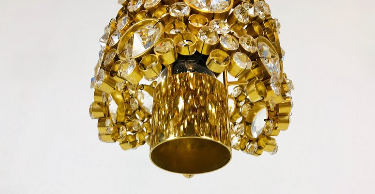 German Gilt Brass and Crystal Glass Chandelier from Palwa, 1970s-PUK-617879