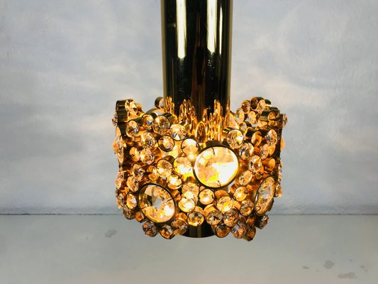 German Gilt Brass and Crystal Glass Chandelier from Palwa, 1970s-PUK-617879