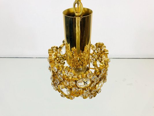 German Gilt Brass and Crystal Glass Chandelier from Palwa, 1970s-PUK-617879