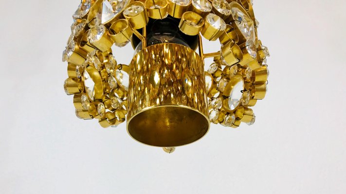 German Gilt Brass and Crystal Glass Chandelier from Palwa, 1970s-PUK-617879