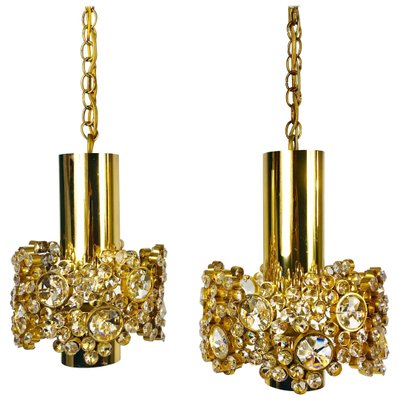 German Gilt Brass and Crystal Glass Chandeliers by Palwa, 1970s, Set of 2-PUK-1113707