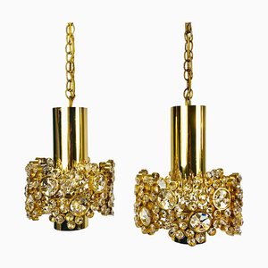 German Gilt Brass and Crystal Glass Chandeliers by Palwa, 1970s, Set of 2-PUK-1113707