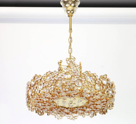 German Gilt Brass and Crystal Glass Encrusted Chandeliers from Palwa, 1970s-UGR-1085616