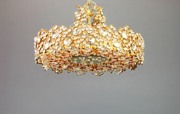 German Gilt Brass and Crystal Glass Encrusted Chandeliers from Palwa, 1970s-UGR-1086058