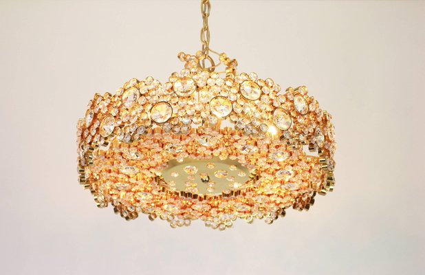 German Gilt Brass and Crystal Glass Encrusted Chandeliers from Palwa, 1970s-UGR-1086189