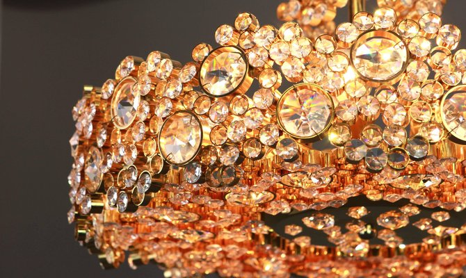 German Gilt Brass and Crystal Glass Encrusted Chandeliers from Palwa, 1970s-UGR-1085616