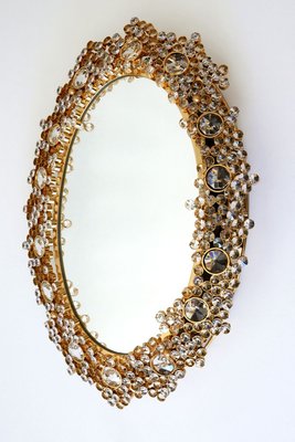 German Gilt Brass & Crystal Oval Mirror by Palwa for Palwa, 1970s-WPT-887329