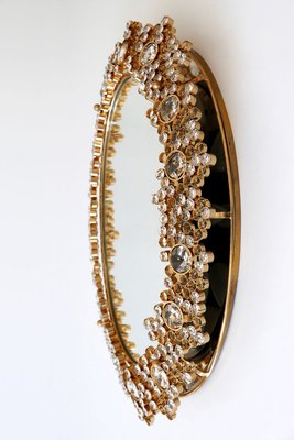 German Gilt Brass & Crystal Oval Mirror by Palwa for Palwa, 1970s-WPT-887329