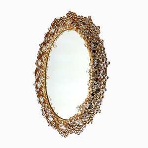 German Gilt Brass & Crystal Oval Mirror by Palwa for Palwa, 1970s-WPT-887329