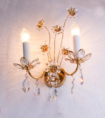 German Glamorous Jewel Wall Lamp in Crystal & Gilt-Brass from Palwa, 1960-DEK-945877