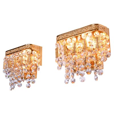 German Glamorous Jewel Wall Lamp in Crystal & Gilt-Brass from Palwa, Set of 2-DEK-945874