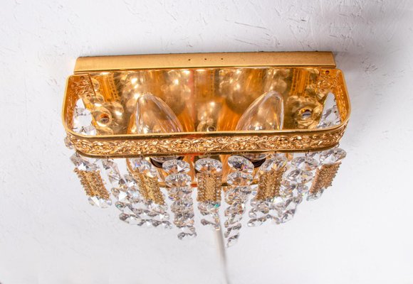 German Glamorous Jewel Wall Lamp in Crystal & Gilt-Brass from Palwa, Set of 2-DEK-945874