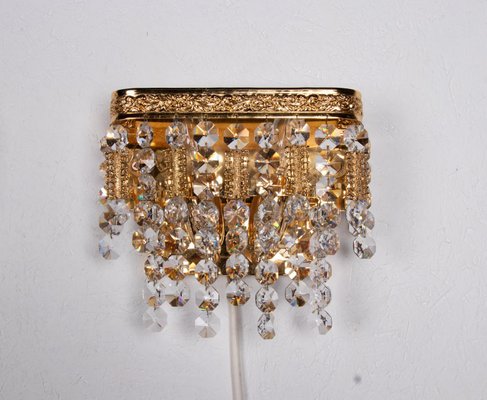 German Glamorous Jewel Wall Lamp in Crystal & Gilt-Brass from Palwa, Set of 2-DEK-945874