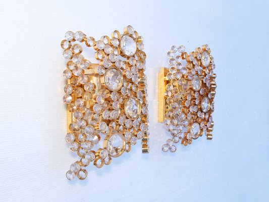 German Gold-Plated and Crystal Glass Sconces from Palwa, 1960s, Set of 2-DEK-546676