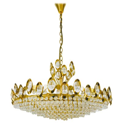 German Golden Gilded Brass and Crystal Glass Chandelier from Palwa, 1960s-PUK-617839