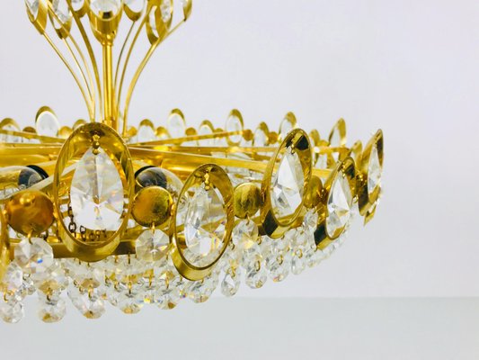 German Golden Gilded Brass and Crystal Glass Chandelier from Palwa, 1960s-PUK-617839