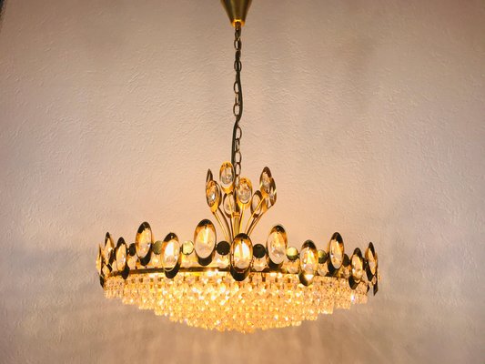 German Golden Gilded Brass and Crystal Glass Chandelier from Palwa, 1960s-PUK-617839