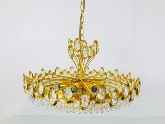 German Golden Gilded Brass and Crystal Glass Chandelier from Palwa, 1960s-PUK-617839