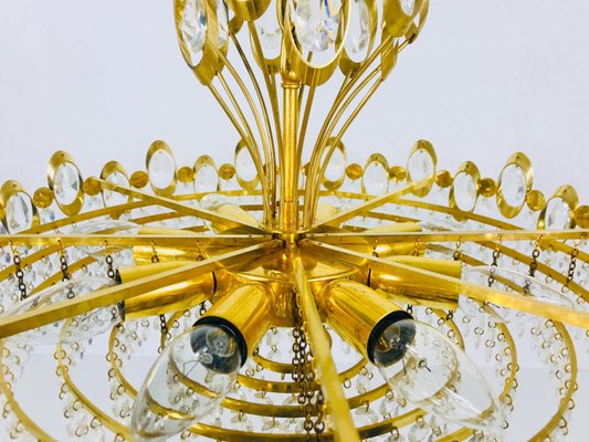 German Golden Gilded Brass and Crystal Glass Chandelier from Palwa, 1960s-PUK-617839