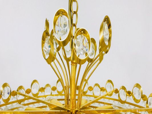 German Golden Gilded Brass and Crystal Glass Chandelier from Palwa, 1960s-PUK-617839