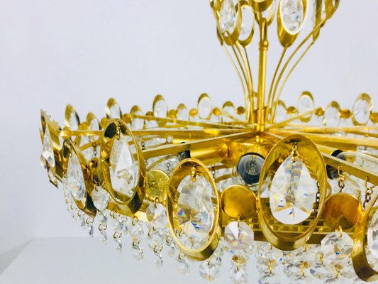 German Golden Gilded Brass and Crystal Glass Chandelier from Palwa, 1960s-PUK-617839